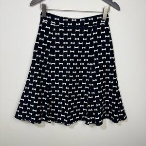 Kate Spade Bowtie Print Flirty Flare Skirt Size 0 in Black & White Silk Blend